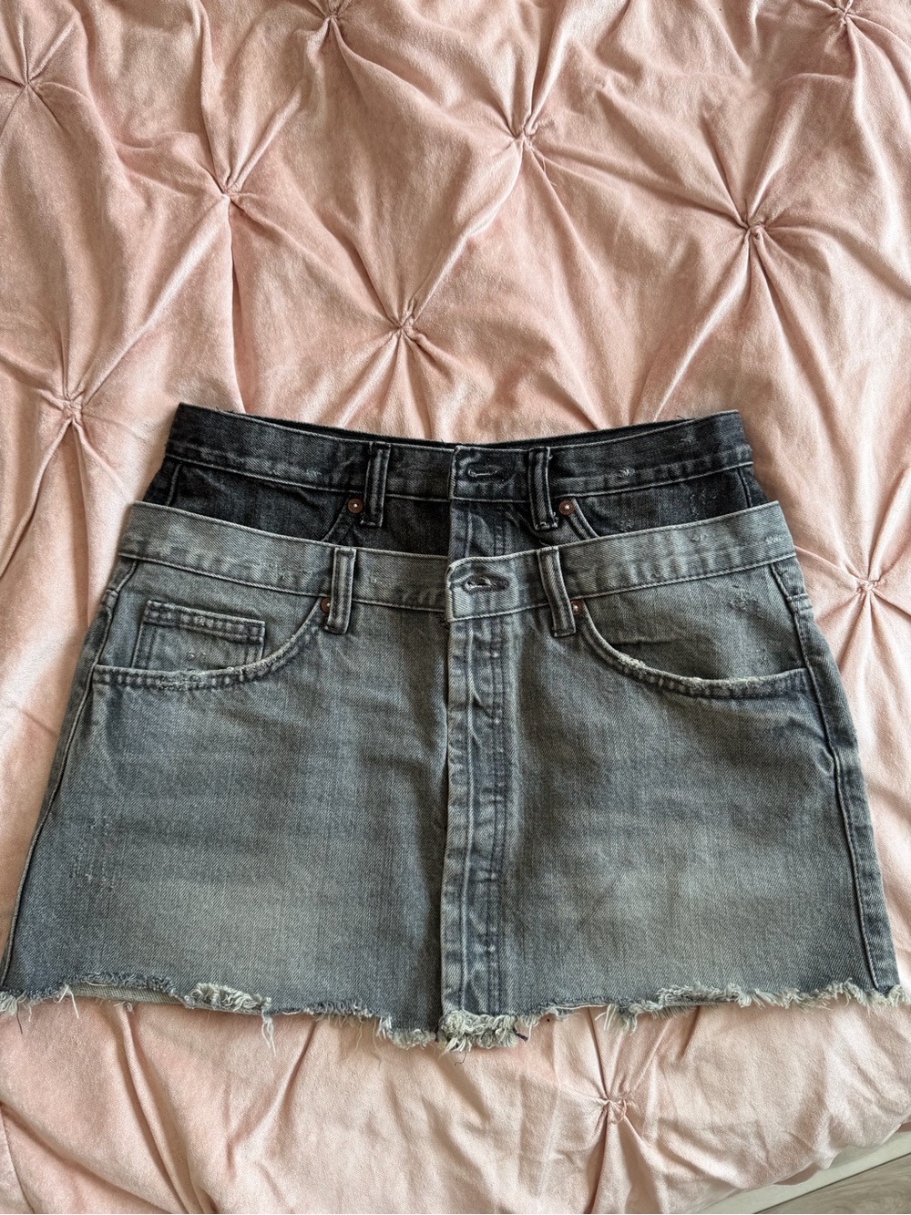 Zara Two-Tone Washed Denim Mini Skirt - Black & Gray